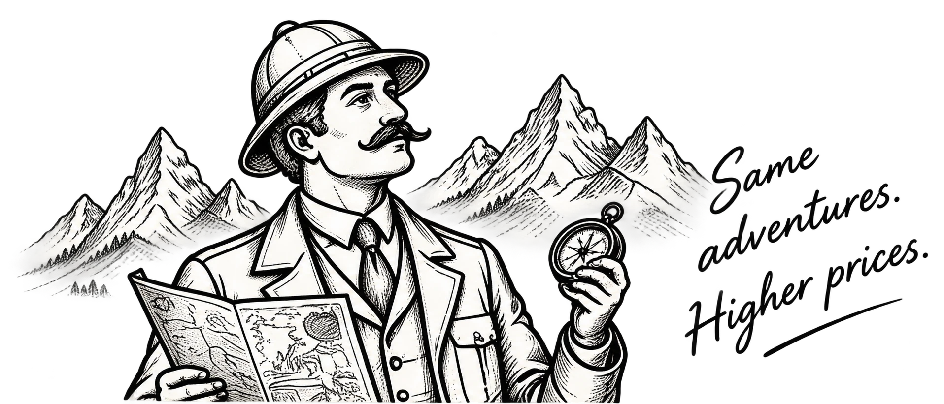 The Economy Explorer studying a map and compass in the mountains
